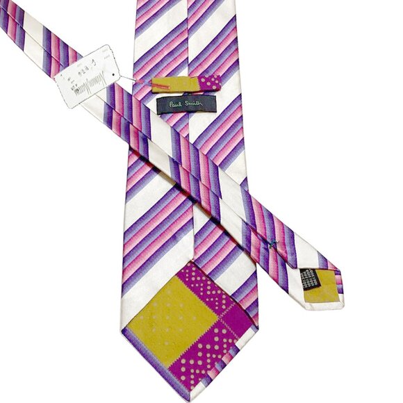 NEW Paul Smith Striped Silk Tie!White With Pink Blue Red Stripes MADE IN ITALY